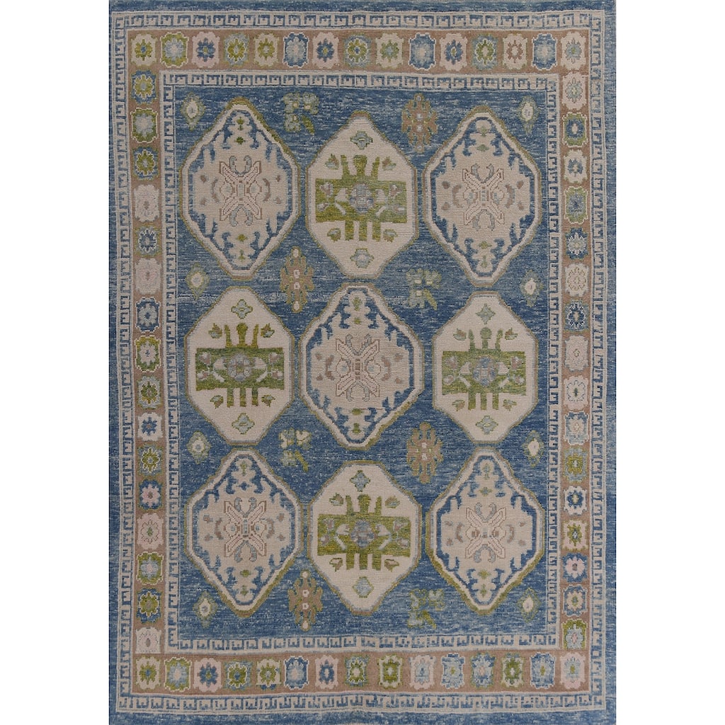 Hand Knotted Oriental 100% Wool Carpet Transitional Geometric Navy Blue & Blues Oushak Area Rug - 10' 10'' X 8' 3''