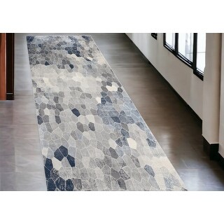 HomeRoots 10' Blue and Ivory Geometric Cobblestone Runner Rug - Bed ...