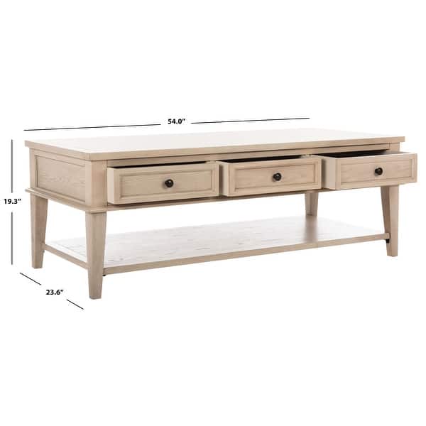 SAFAVIEH Manelin White Washed Coffee Table With Storage Drawers - 54" W x 23.6" D x 19.3" H