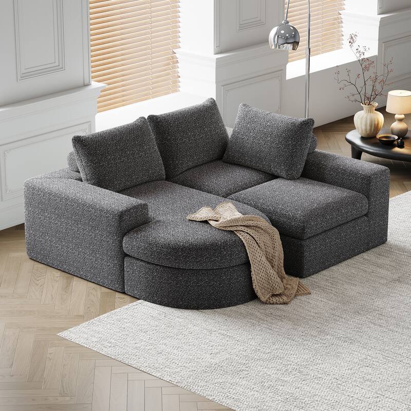 Roomfitters 99" Modern Chenille Cloud Curved Sectional Sofa with Chaise, L-Shaped Couch, for Living Room or Apartment