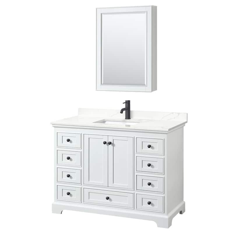 Wyndham Collection WCS202048S-QTZ-UNSMED Deborah 48" Free Standing - White / Giotto Quartz Top / Matte Black Hardware