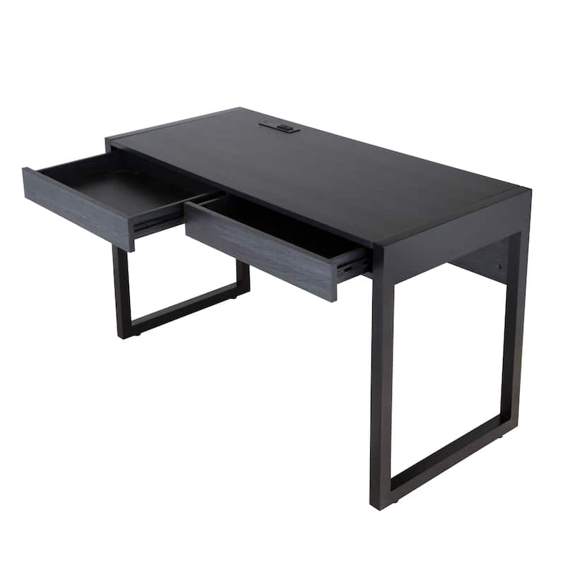 Q-Max 52"W Writing Desk With Two Drawers, Power Outlet, USB Ports - Modern Computer Table - Work Desk for Home, Office, Bedroom