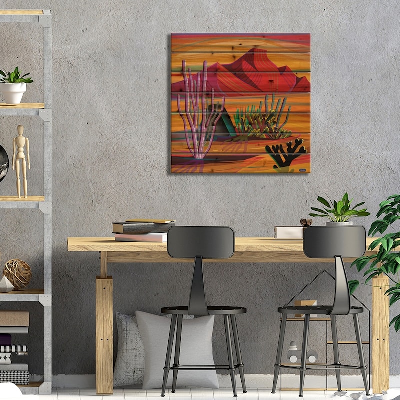 Cactus Garden Print On Wood by Charles Harker - Multi-Color