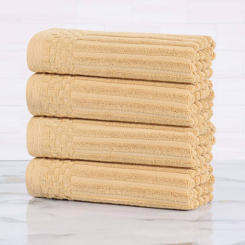 Superior Soho Ribbed Cotton Hand Towel Set of 4 - Gold