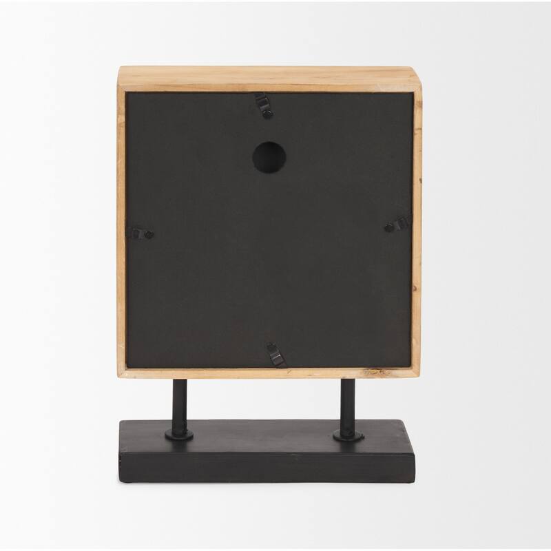 Renaya Light Brown Wood w/ Matte Black Metal Base Table Clock - 8.1L x 2.8W x 11.0H
