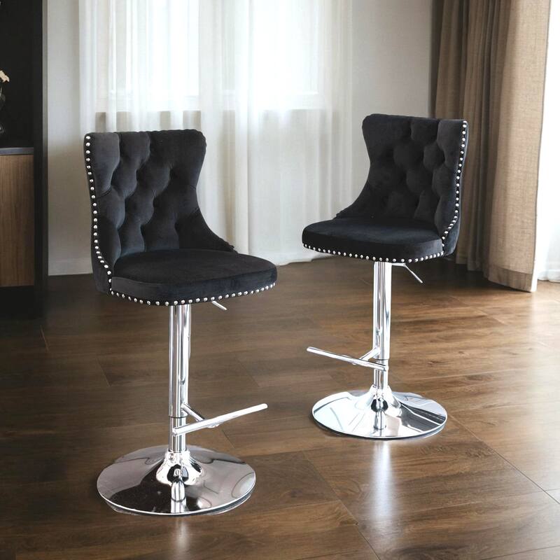 Swivel Velvet Barstools Adjusatble Seat Modern Upholstered Chrome base Bar Stools for Home Pub and Kitchen Island（Set of 2）