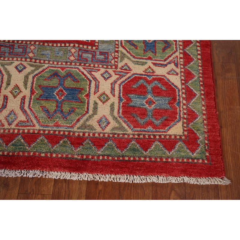 Geometric Kazak Oriental Rug Hand-Knotted Traditional Wool Carpet - 6'7" x 9'0"