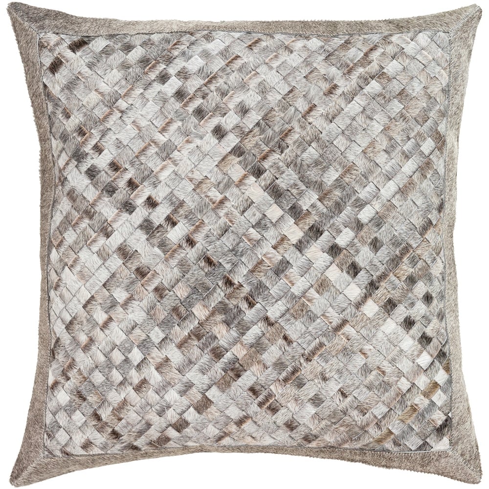 Tylar Detailed Woven Hair on Hide Leather Throw Pillow
