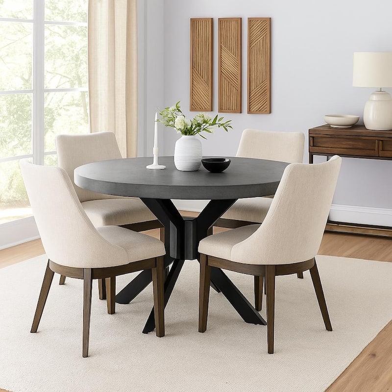 Solid Wood Round Dining Table with Cross Metal Legs - 51" - Grey