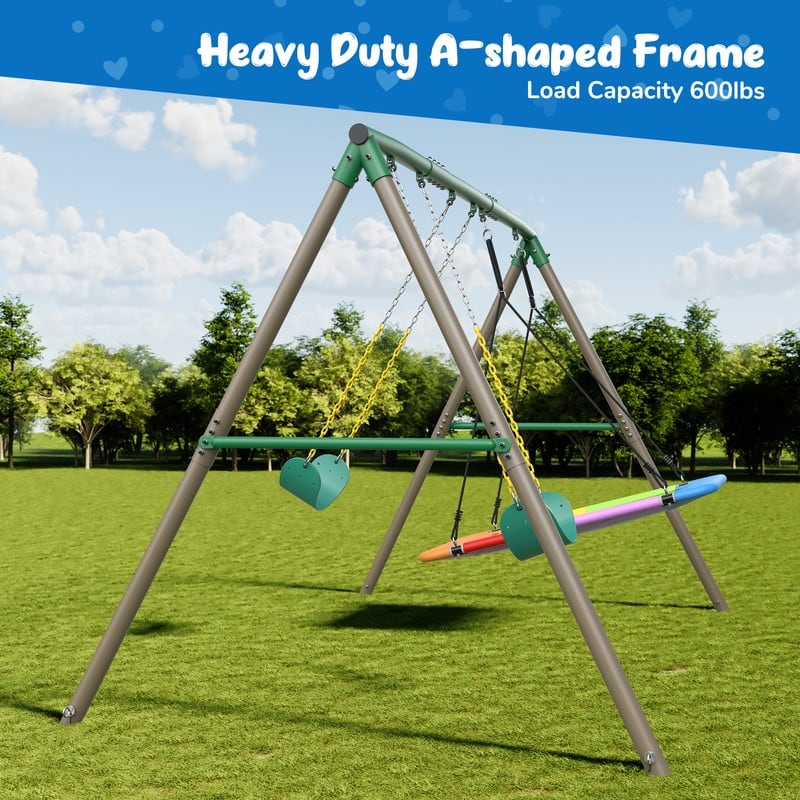 Hapfan 7.3ft Tall 600lb Heavy Duty Swing Set with 1 Platform Swing, 2 Belt Swings,A Frame Metal Swing Set