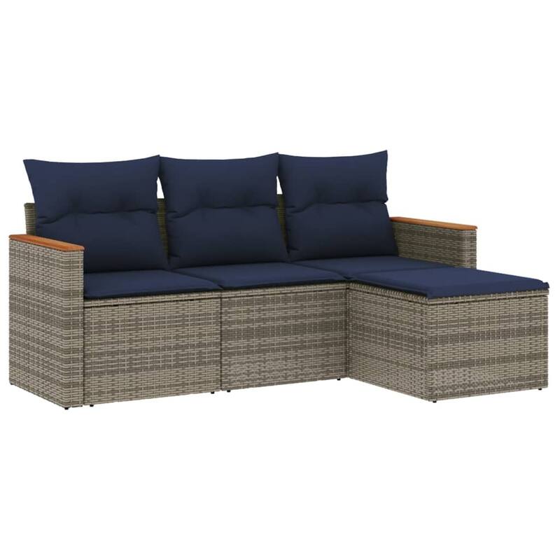 vidaXL Patio Sofa Set with Cushions Outdoor Conversation Furniture Poly Rattan - 21.7x 24.4x 27.2