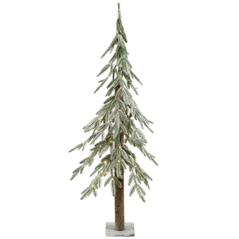 Pre-Lit Alpine Flocked Artificial Christmas Tree - 4' - Clear LED Lights - 4 Foot