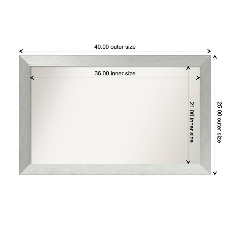 Brushed Sterling Silver Framed Non-Beveled Custom Wall Mirror, Bathroom Vanity Mirror - Outer Size: 40 x 25