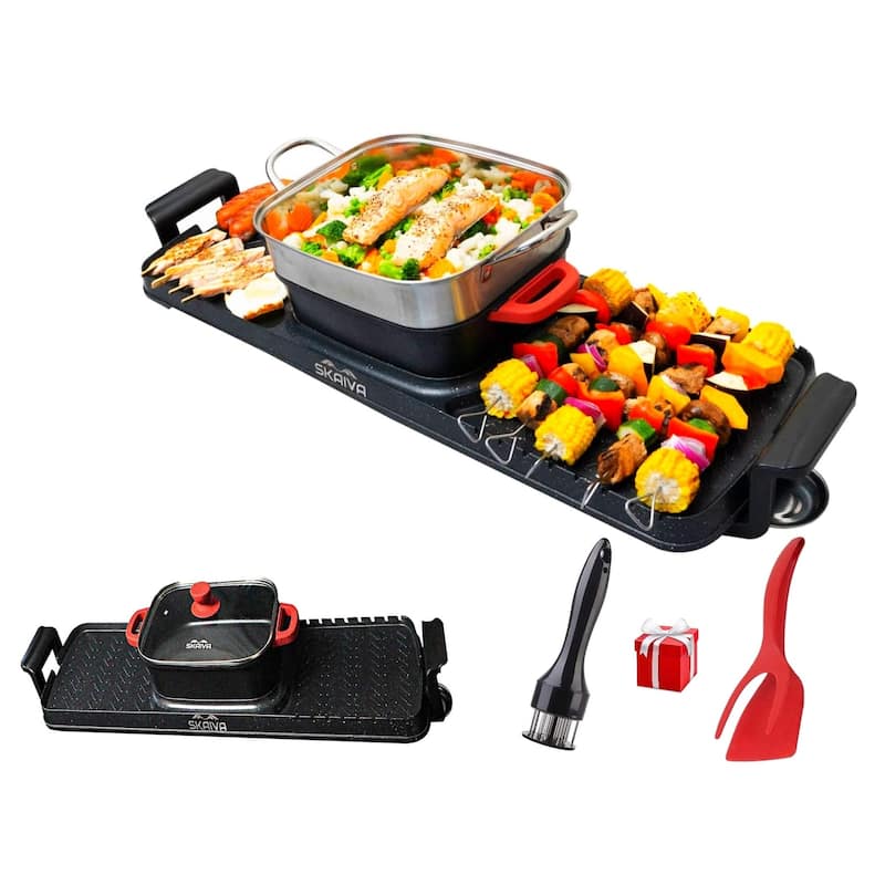 Electric Hot Pot with Grill and Steamer 3 in 1 Detachable Electric Indoor Korean BBQ Grill