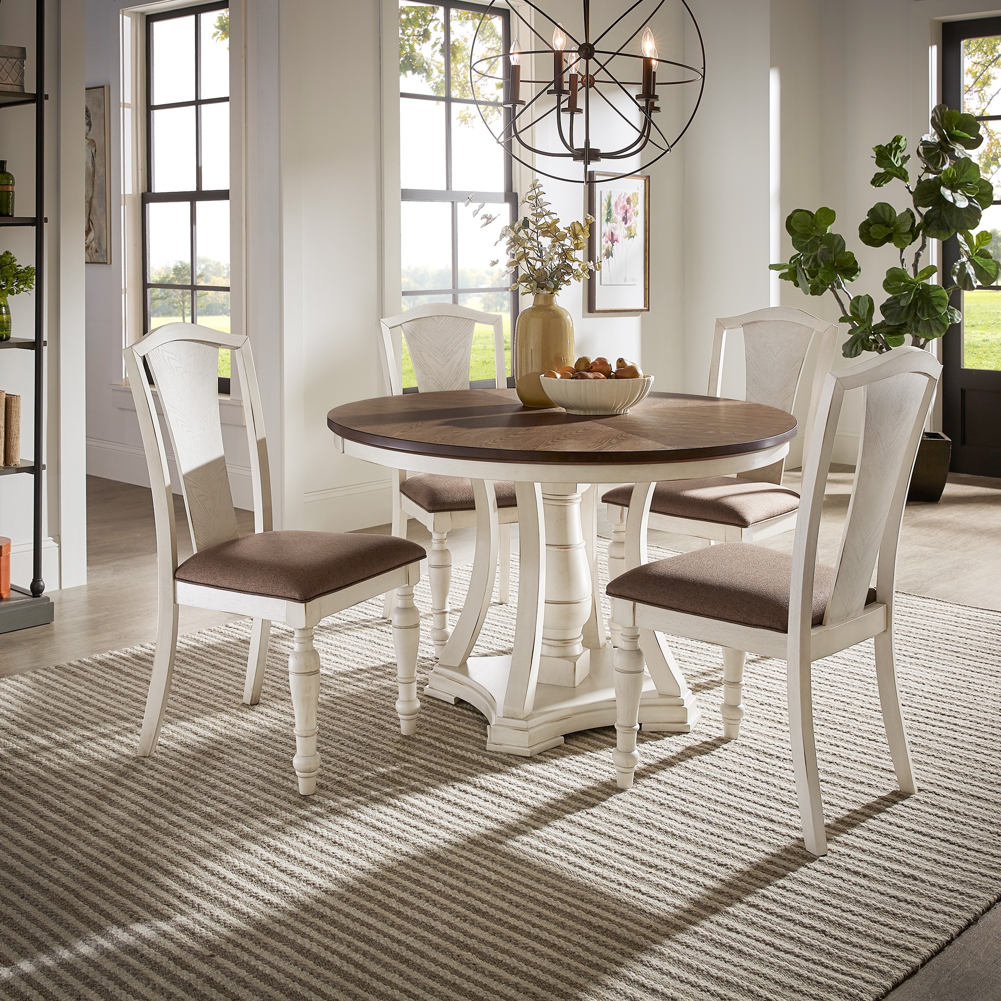 Tournus Dual-tone Solid Rubberwood Round Dining Table Set by iNSPIRE Q Classic