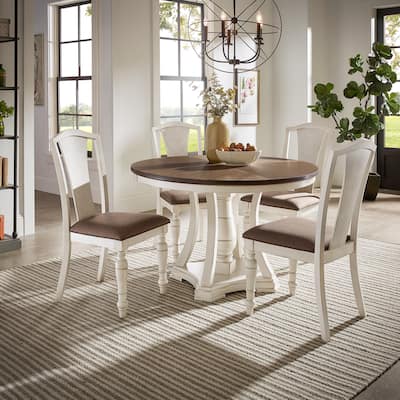 Tournus Dual-tone Solid Rubberwood Round Dining Table Set by iNSPIRE Q Classic