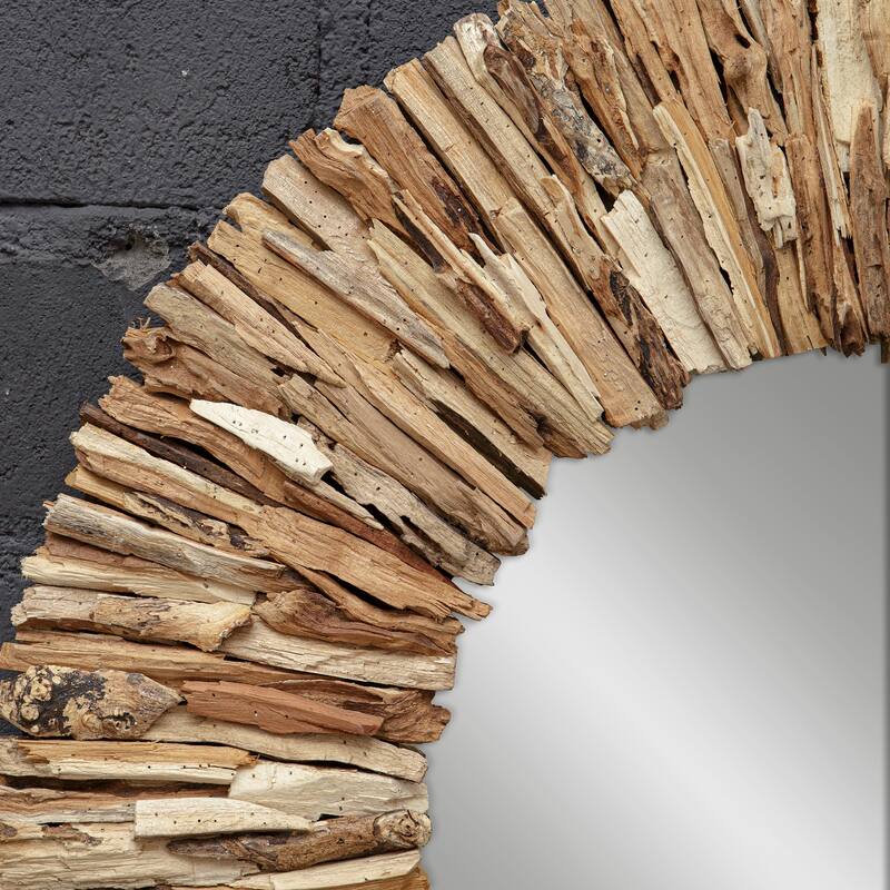 Uttermost Teak Branch Natural Round Mirror - 39.37"W x 1.6"H x 39.37"D