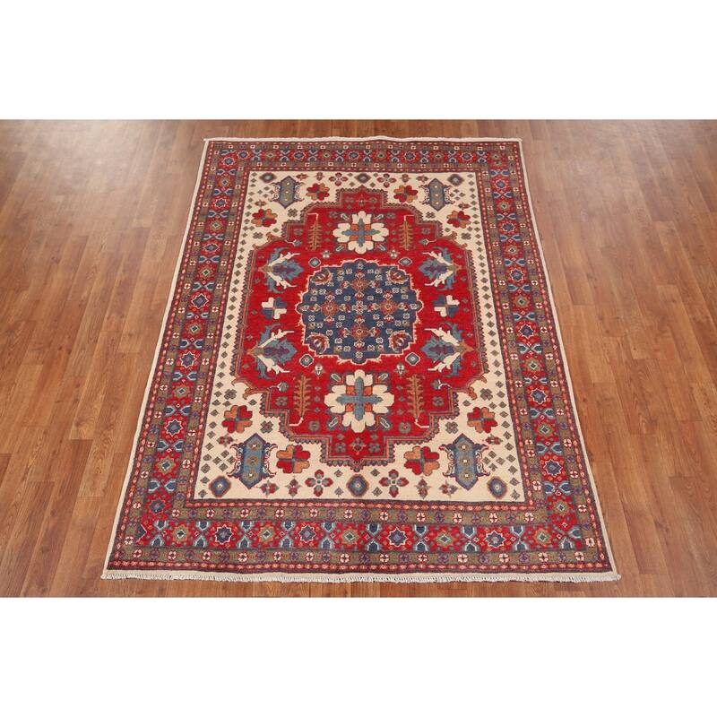 Kazak Oriental Area Rug Hand-Knotted Traditional Wool Carpet - 4'11" x 6'8"