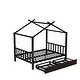 preview thumbnail 7 of 13, Black Full Size Metal House Platform Bed with Two Drawers Headboard and Footboard