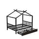 preview thumbnail 27 of 28, Full Size Metal House Platform Kids Bed Frame with Headboard, Footboard, 2-Storage Drawers & Roof Design for Bedroom, White