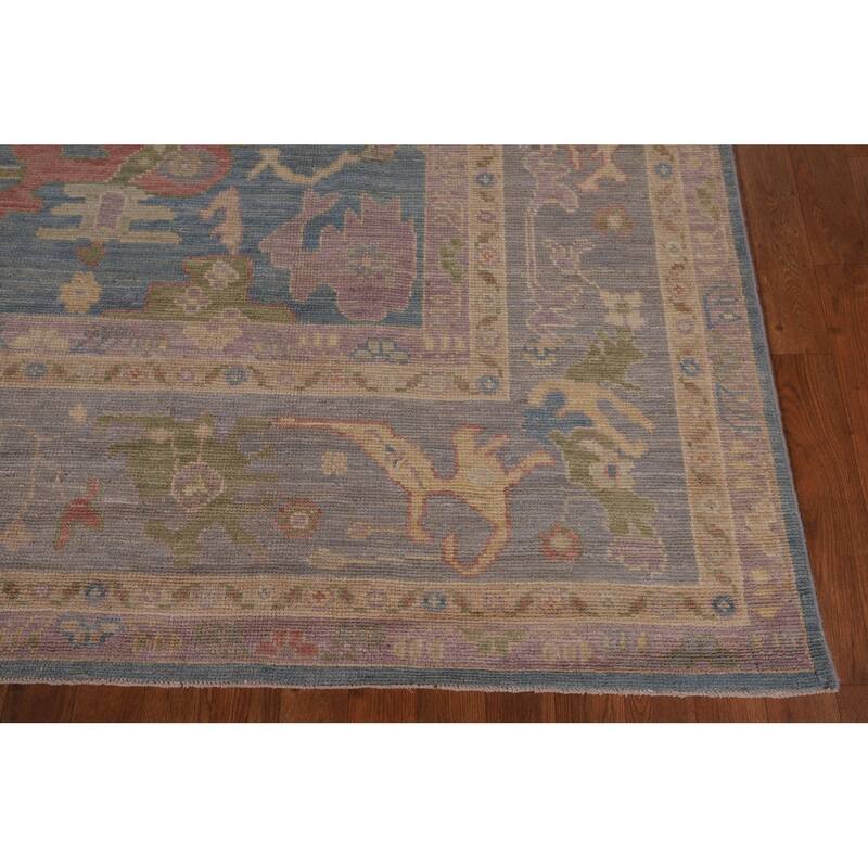 Blue Oushak Vegetable Dye Area Rug Hand-Knotted Wool Carpet - 9'0" x 12'2"