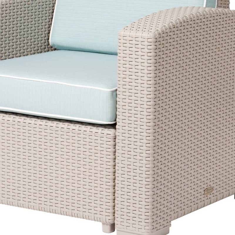 33" Gray Heavy Duty Plastic Outdoor Club Chair With Blue Cushion