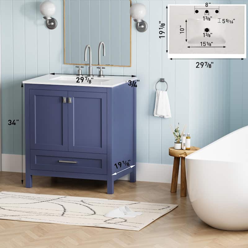 Freestanding Bathroom Vanity, Bathroom Cabinet with Marble Top, Bathroom Vanities with Soft Close Doors and Large Drawer