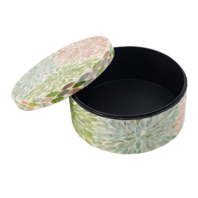 Floral Design Capiz Box - 10" - Green and Pink