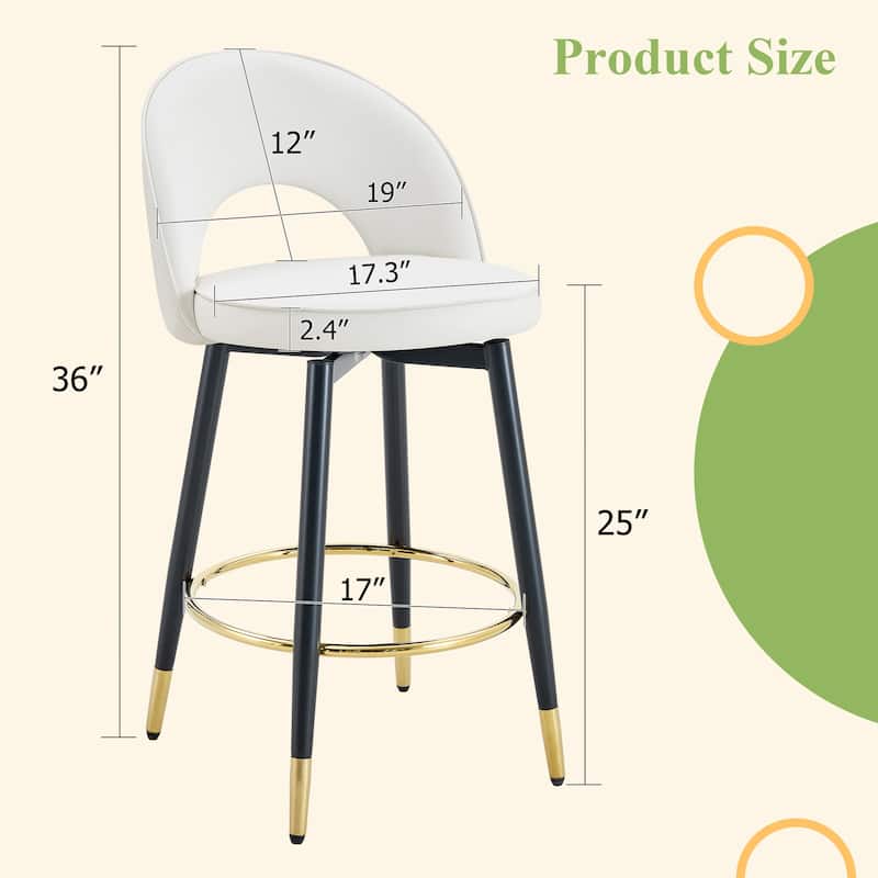 360 ° Rotatable PU Comfortable Upholstered Bar Chair for Dining Room Kitchen Terrace Set of 2