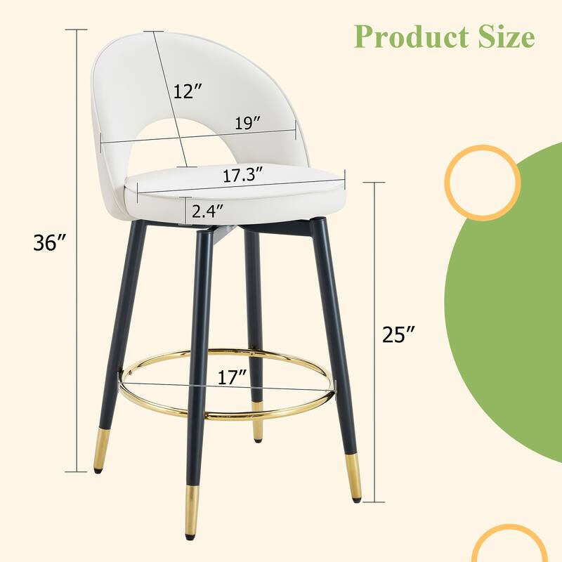 Roomfitters Swivel PU Bar Chairs with Black Metal Legs, 360° Adjustable Upholstered Set of 2 for Home or Kitchen