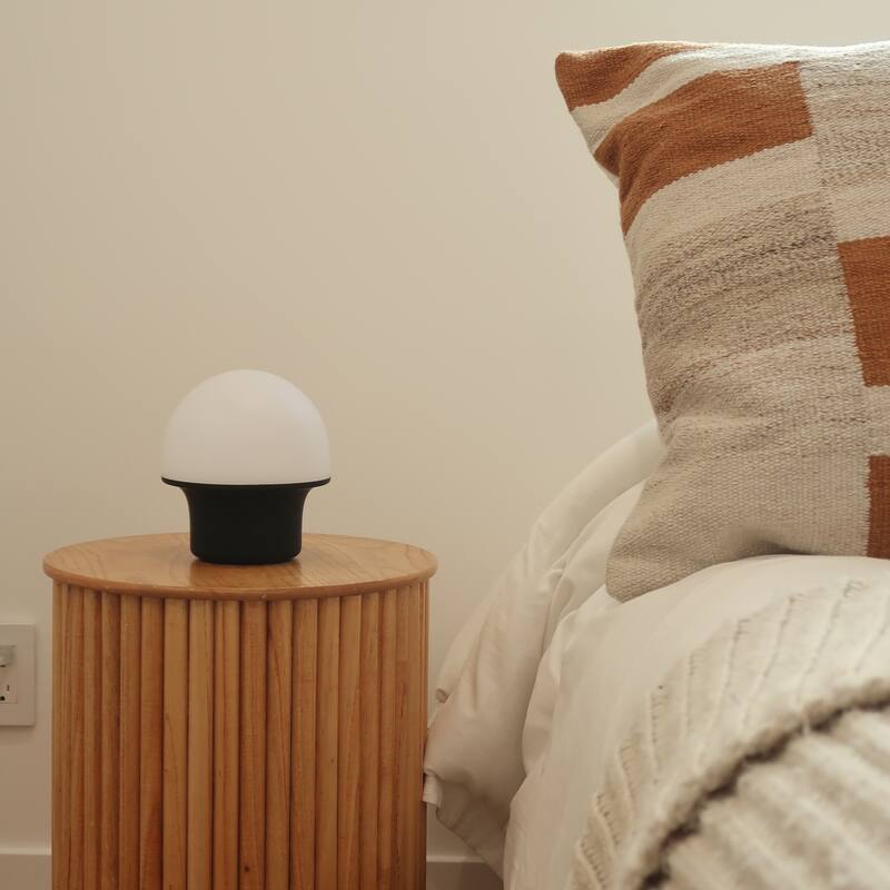 Portobello 6.6 in Matte Black Modern Portable Indoor/Outdoor Integrated LED Bedside Table Lamp with Built-In Dimmer