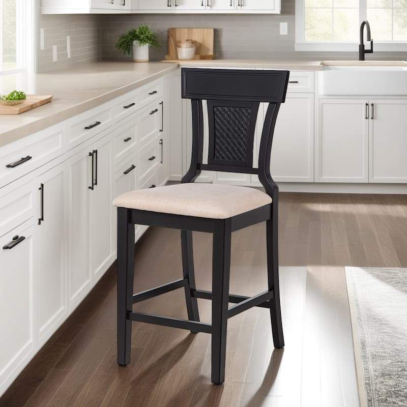 Ryder Handwoven Rattan Farmhouse Counter Stool - Black
