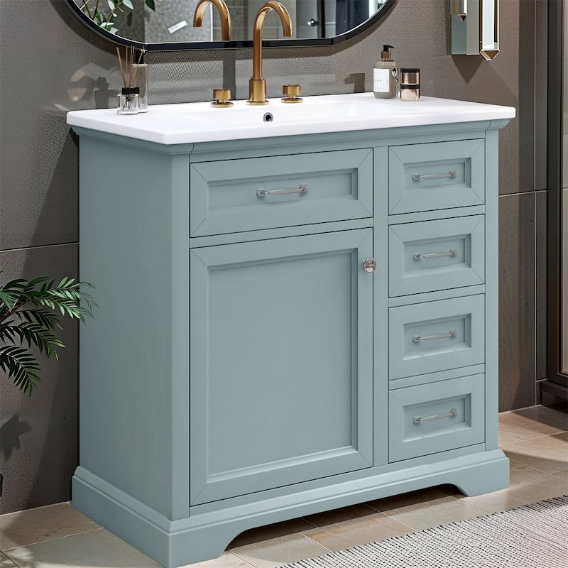 36" Bathroom Vanity Set with Ceramic Undermount Sink,2 Tip-Out Drawers