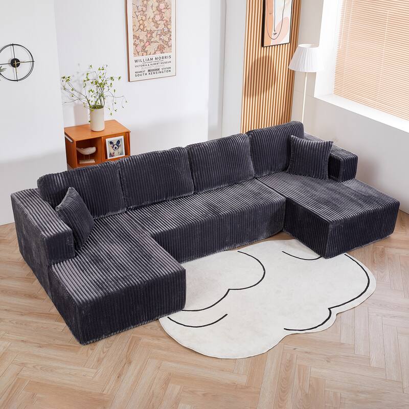 U-Shaped Modular Sectional Sofa, Modern Minimalist Corduroy Couch