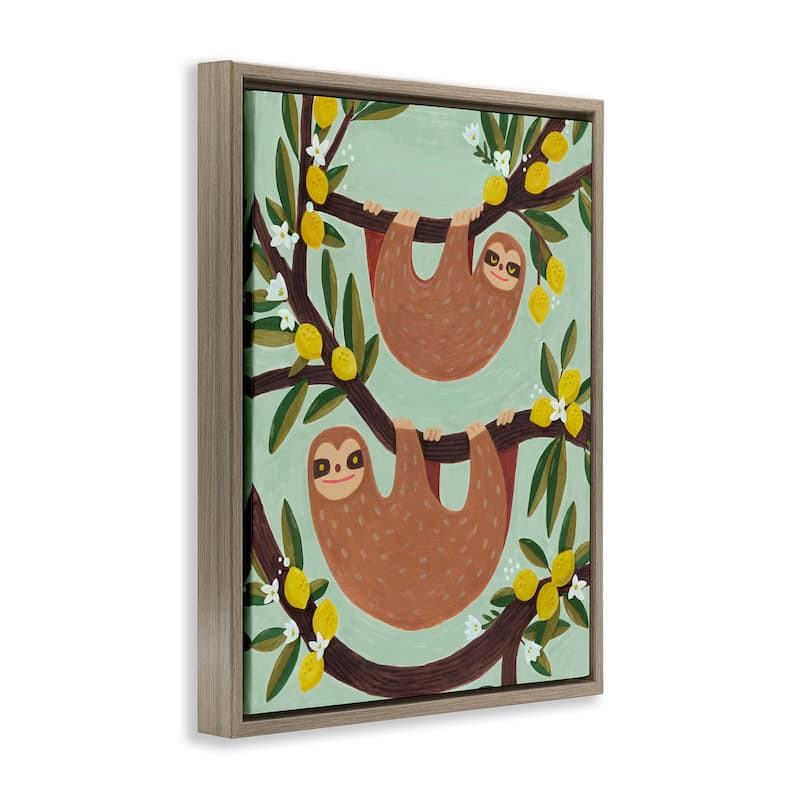 Stupell Hanging Sloths from Lemon Tree Framed Floater Canvas Wall Art Design By Irene Chan