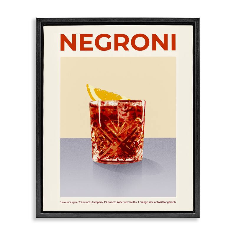 Stupell Negroni Classic Cocktail Framed Floater Canvas Wall Art Design By Victoria Barnes - 25 x 31 - Black