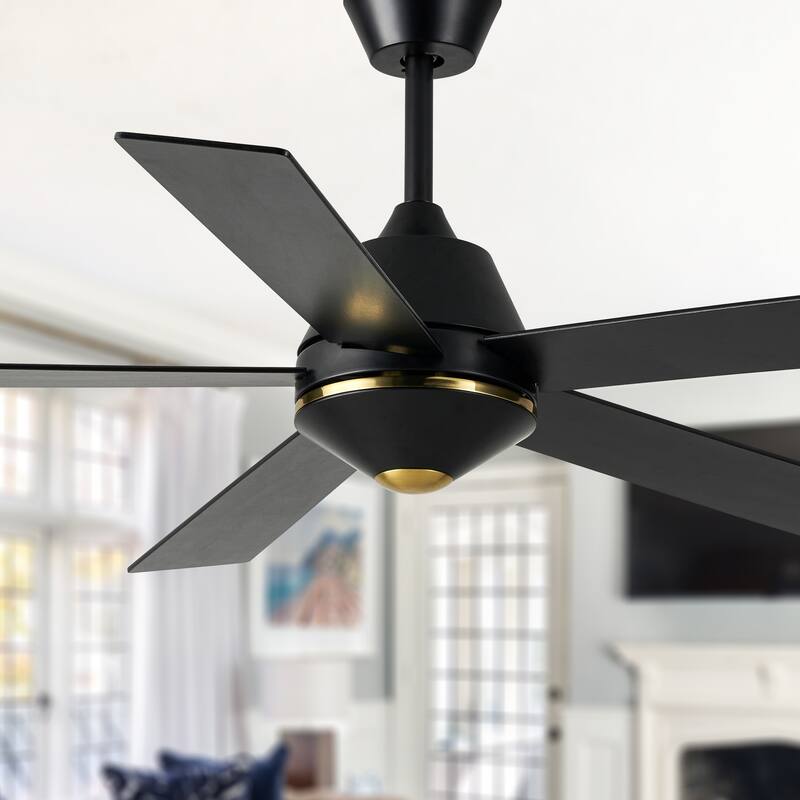 Oaks Aura 52" LED Dimmable Ceiling Fan,Modern Black Reversible Blades Fan Light,6 Speeds Quiet DC Motor with Remote for Indoor