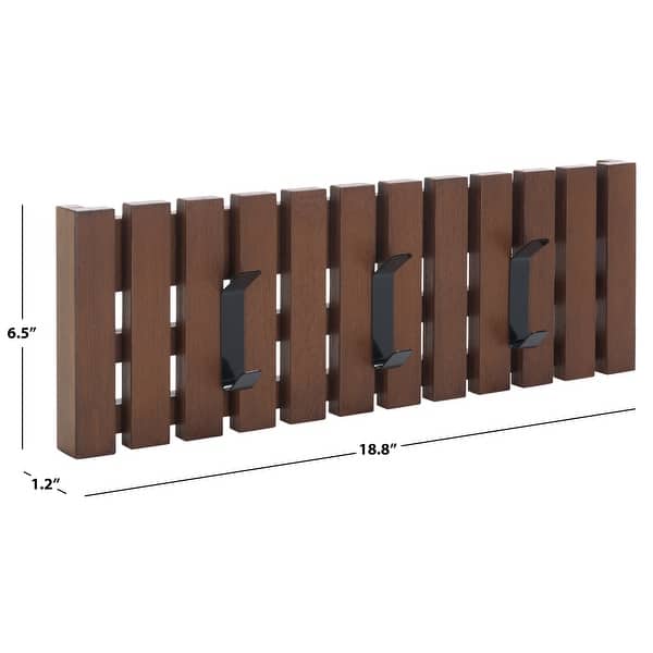 dimension image slide 9 of 12, SAFAVIEH Cato 3-Hook Wall Mounted Coat Rack - 19" W x 1" D x 7" H