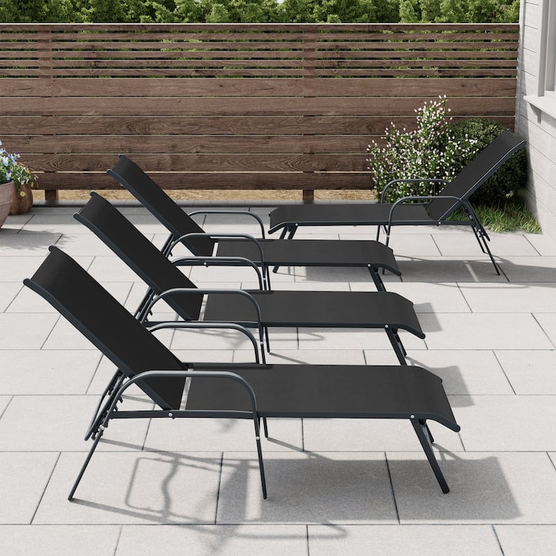 4PCS Outdoor Chaise Lounges Chair Aluminum with Adjustable Backrest - Black
