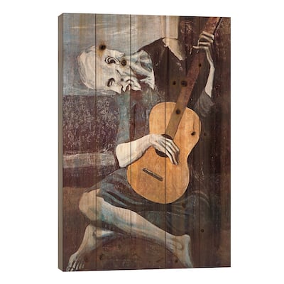 The Old Guitarist Print On Wood by Pablo Picasso - Multi-Color