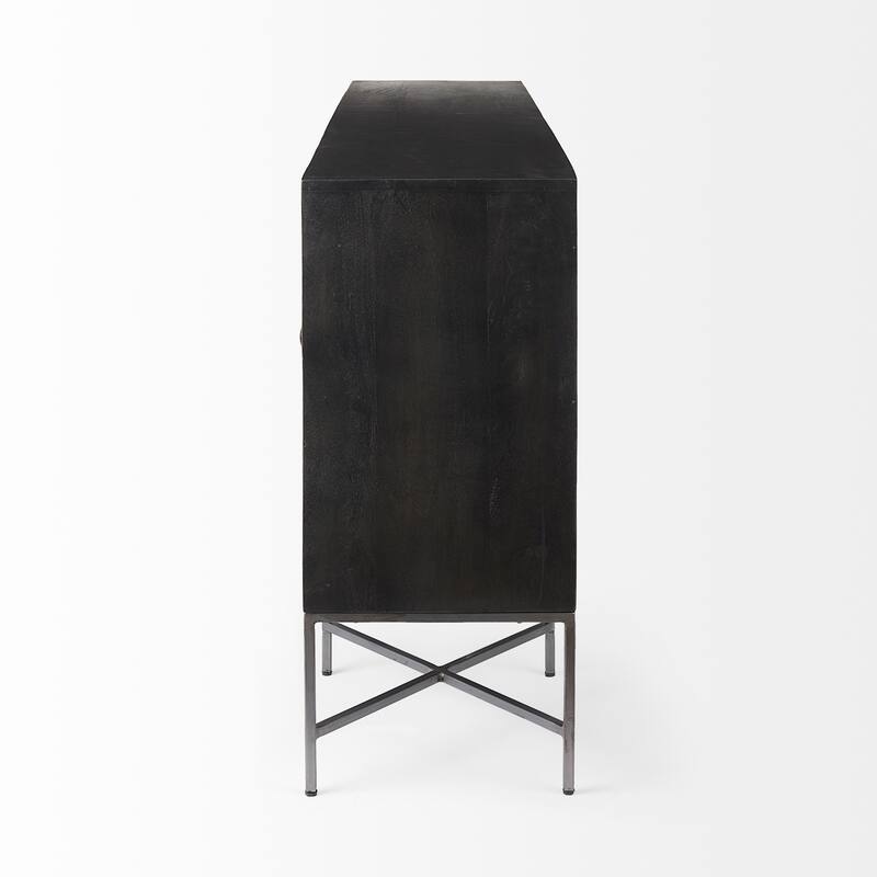 Hogarth I Two-Tone Brown Solid Wood Base Silver Frame 4 Cabinet Sideboard