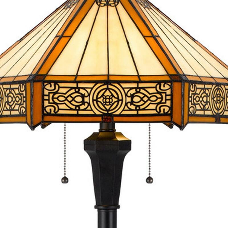 60 Inch Bronze Two Light Floor Lamp with Tiffany Glass Shade - 18" x 18" x 60"