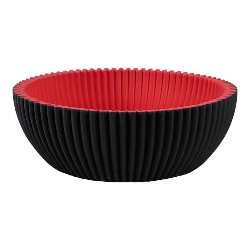 Porcelain Bowl Ribbed Texture Modern Two-Tone Design - 4" Black - 12" x 12" x 4"