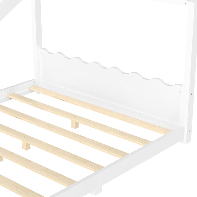 Roomfitters House Floor Bed with Support Slats, Solid Wood Open Frame Design