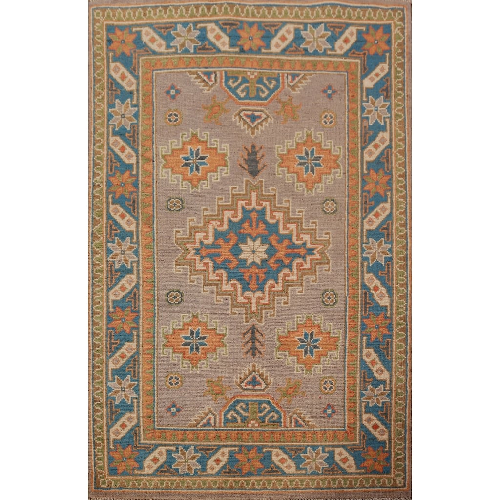 Geometric Kazak Foyer Rug Oriental Handmade Wool Carpet - 2'9"x 3'11"