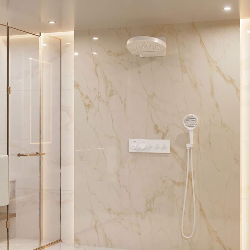 Luxury Thermostatic Shower System 5-Spray Patterns 16" Round Wall Mount Fixed and Handheld Shower Head - 15.7" x 15.7"