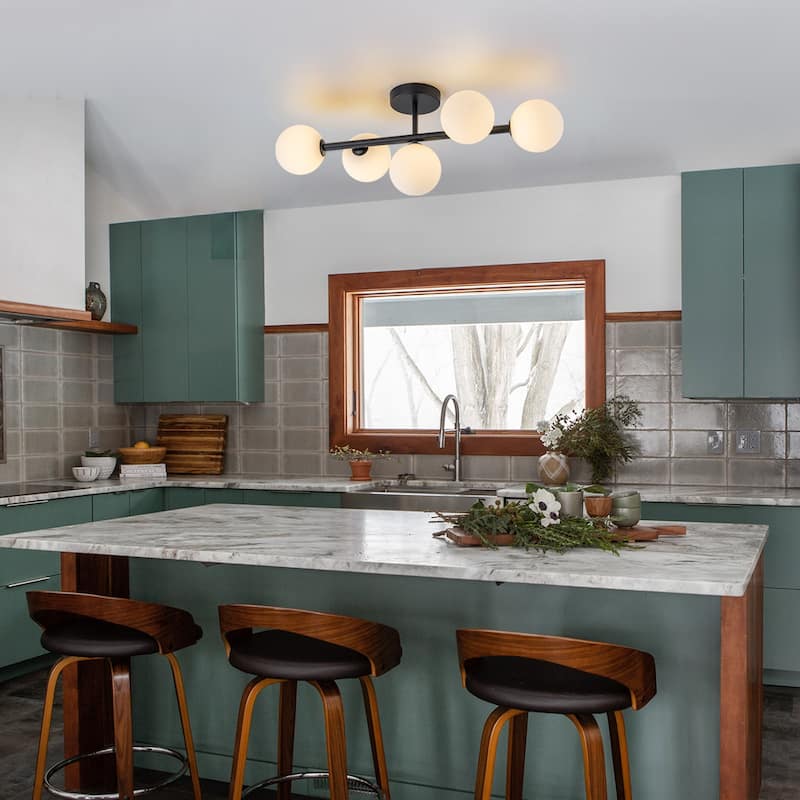 5-Light Dimmable Semi Flush Mount Ceiling Light with Globe Opal Shade - W26.38"