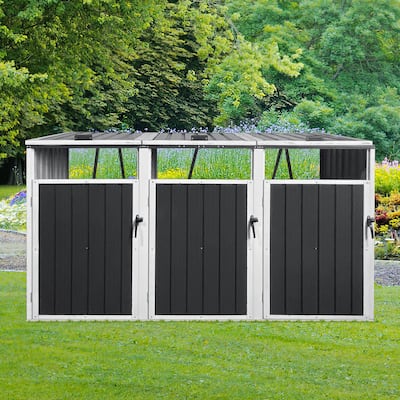 GDFStudio - Garrett Mason Garbage Bin Shed for 3 Trash Cans, Metal Outdoor Storage