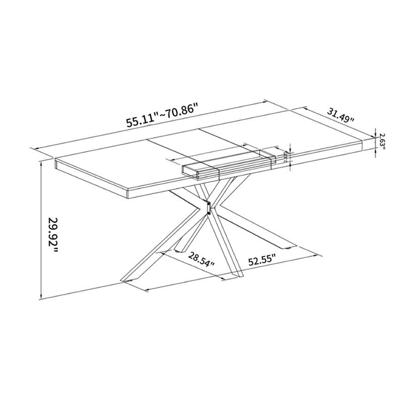 55.11"-70.86"Rectangular Stretch Dining Table w/ Cross Iron Foot Base