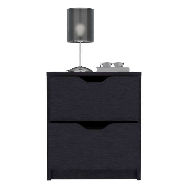 Modern 2-Drawer Nightstand with Pull-Out System, Black